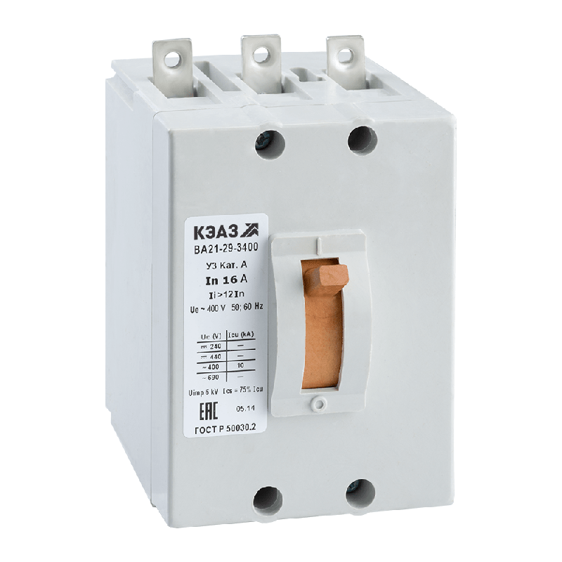 Выключатель автоматический 3п 10А 6Iн 10кА ВА21-29-340010 У3 400В AC КЭАЗ 100332
