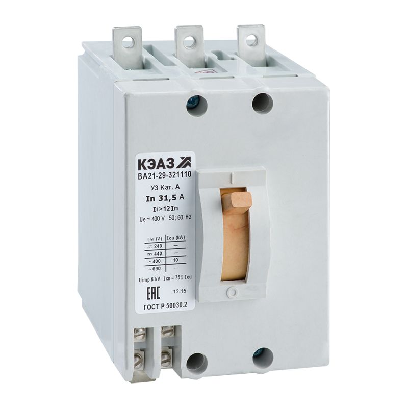 Выключатель автоматический 3п 31.5А 6Iн 10кА ВА21-29-341110 У3 400В AC крепл. за панелью КЭАЗ 101388