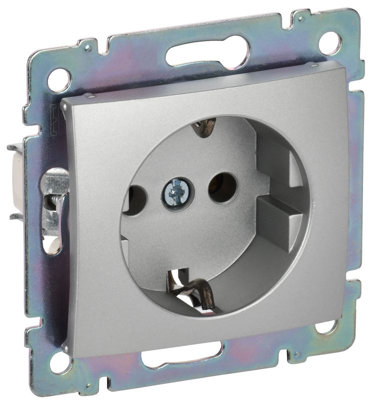 Розетка 1-м СП Valena 16А IP20 2P+E с заземл. немецк. стандарт механизм алюм. (DIY-упак.) IEK 694342