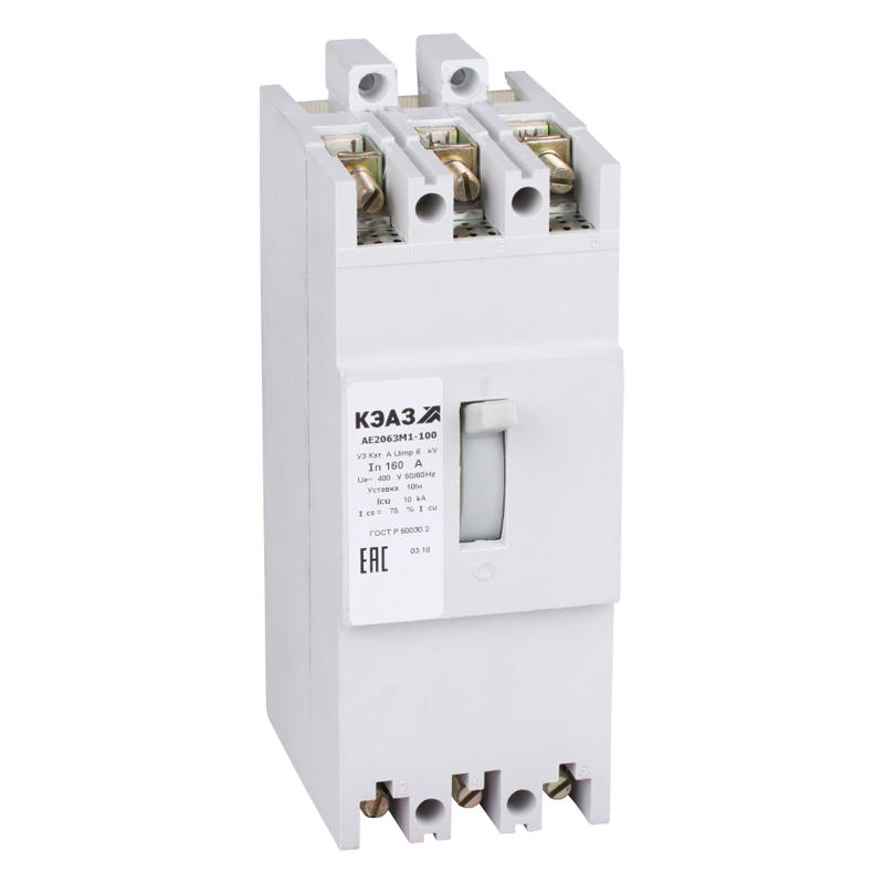 Выключатель автоматический 3п 125А 10Iн 10кА АЕ2063М1-320 У3 400В AC НР=110В AC/DC КЭАЗ 104537