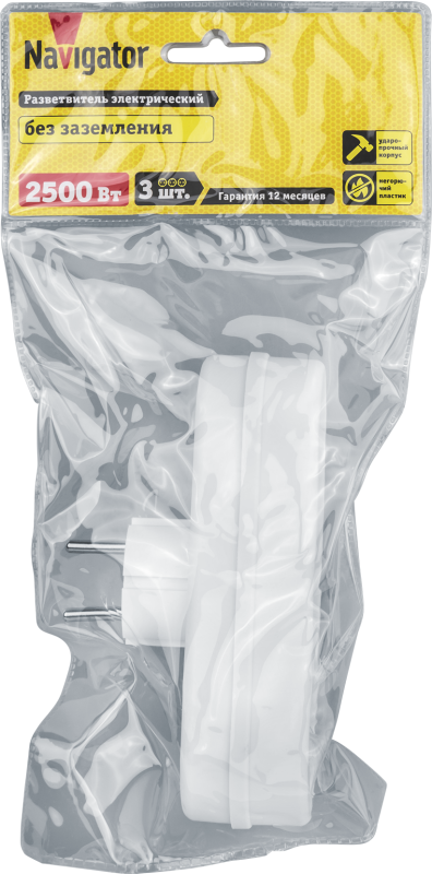 Разветвитель 3-м без заземл. 10А IP20 94 697 NAD-L-3X-WH в ряд Navigator 94697