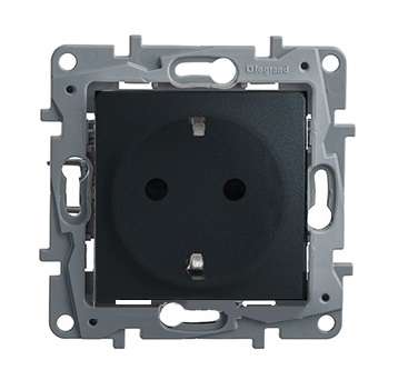 Розетка 1-м СП Etika Plus 16А IP31 с заземл. защ. шторки немецк. стандарт безвинтов. клеммы механизм антрацит Leg 672631