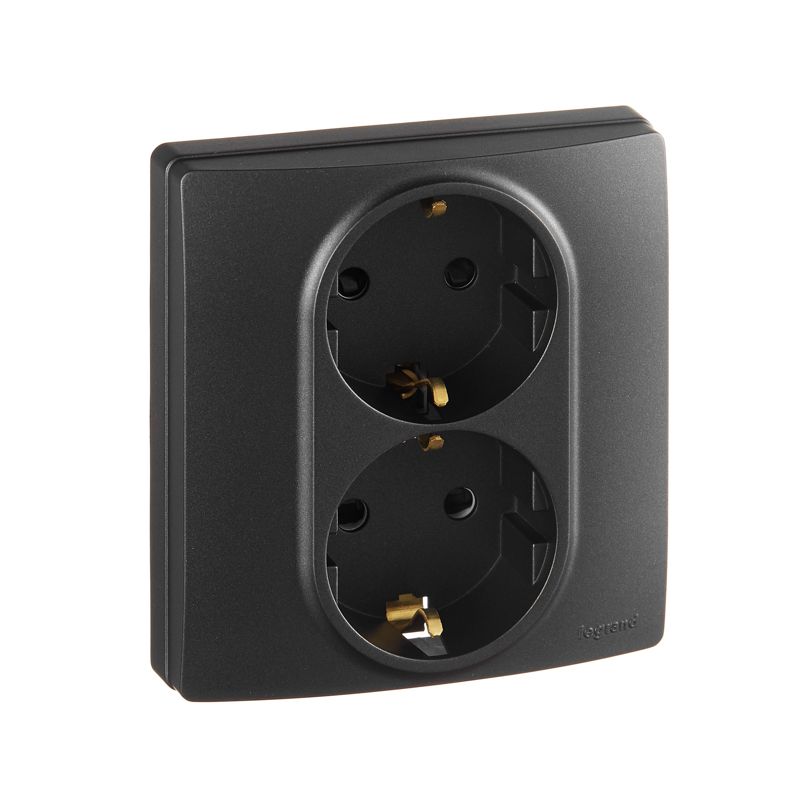 Розетка 2-м СП Etika 16А IP31 250В 2х2P+E с заземл. защ. шторки немецк. стандарт безвинт. клеммы антрацит IEK 672633