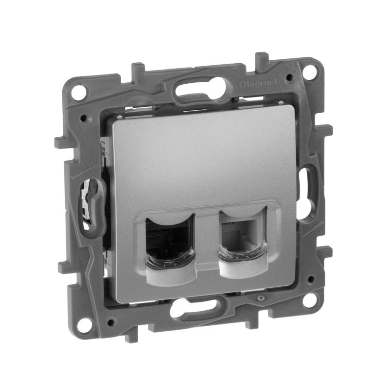 Розетка компьютерная + телефонная 2-м СП Etika RJ45 + RJ11 кат.5E UTP механизм алюм. IEK 672452