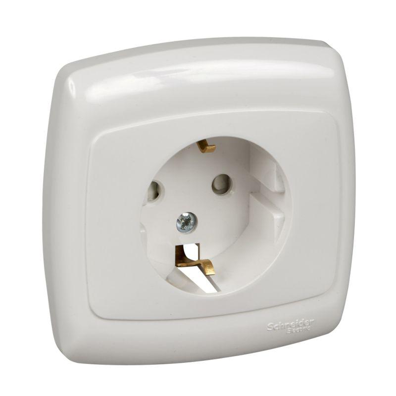 Розетка 1-м СП Рондо 16А IP20 250В с заземл. без защ. шторок евро стандарт бел. SchE RS16-264-BI