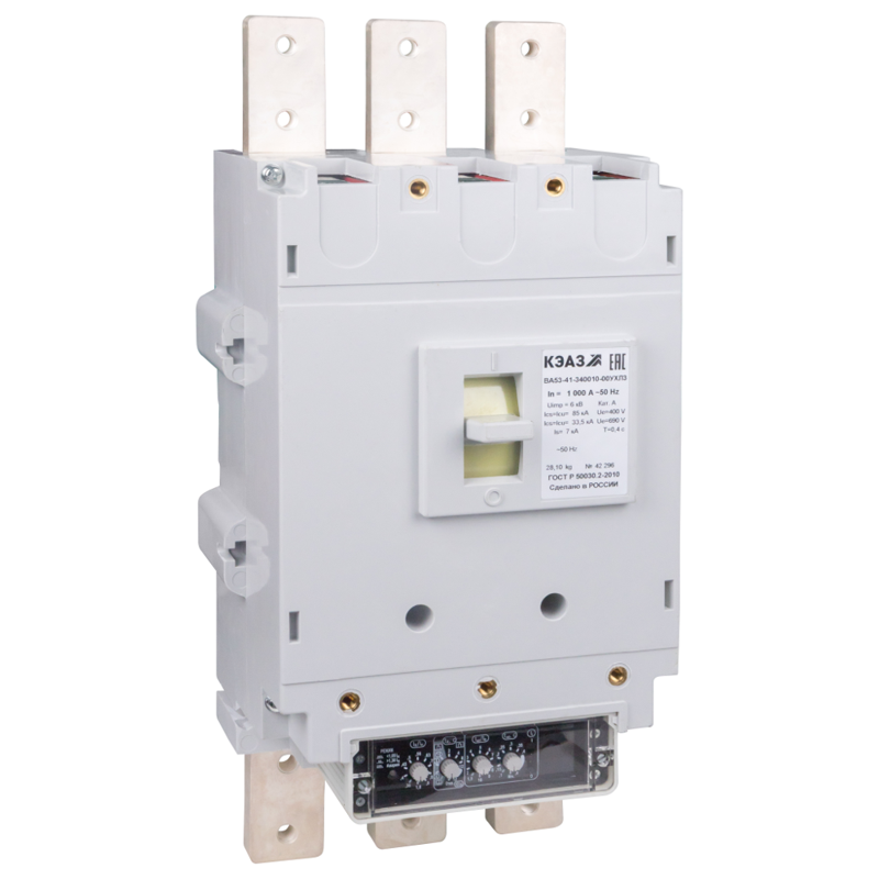 Выключатель автоматический 3п 1000А 135кА ВА53-41 340010 УХЛ3 690В AC передн. подкл.: Cu шина; кабель с каб. наконечн. КЭАЗ 108076
