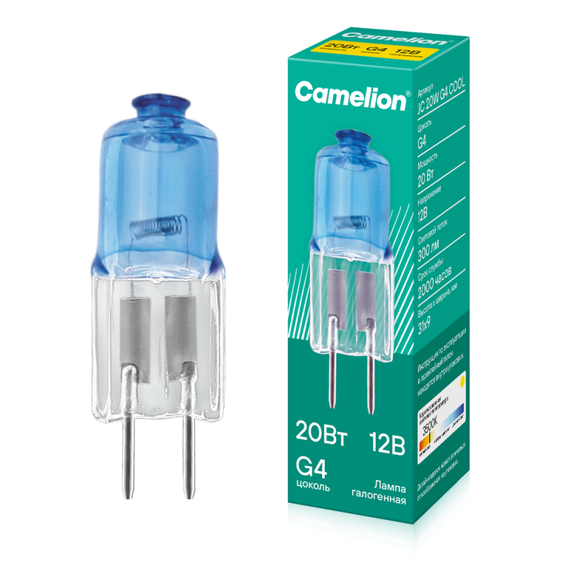 Лампа галогенная JC 20Вт 12В g4 COOL Camelion 11465