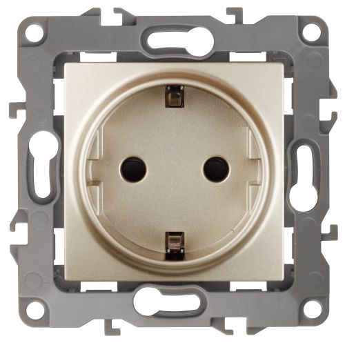 Розетка 1-м СП Эра12 12-2001-04 16А IP20 16AX 250В 2P+E Schuko без монтаж. лапок механизм шампань Эра Б0014684