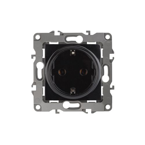 Розетка 1-м СП Эра12 12-2001-06 16А IP20 16AX 250В 2P+E Schuko без монтаж. лапок механизм черн. Эра Б0014686