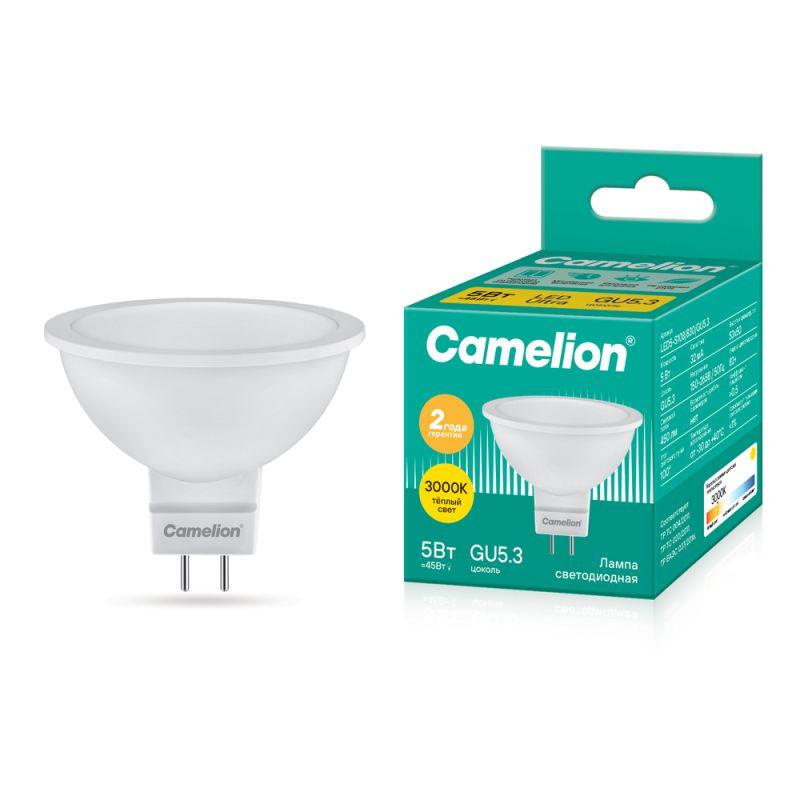 Лампа светодиодная LED5-S108/830/GU5.3 5Вт рефлектор матовая 3000К тепл. бел. GU5.3 405лм 170-265В Camelion 12041