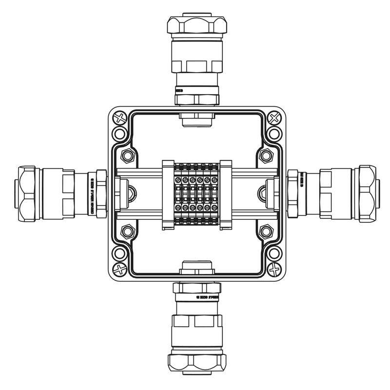 Корпус взрывозащищенный 120х120х90мм 1Exe IIC T5 Gb IP66Ex tb IIIB T95град.C Db Т5 40град.C кольца заземл. клеммы CBC.2-6шт ток А вводы сторона А: взрывозащ. кабел. ввод ANP под небронир. кабель в металлорукаве M20х1 GRP DKC 1231.031.19.02F