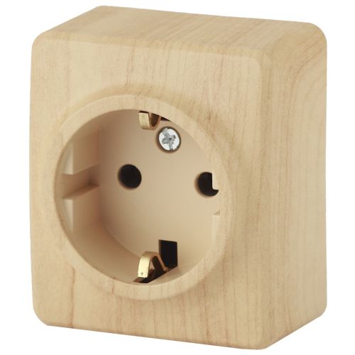 Розетка 1-м ОП Эра Эксперт 11-2204-11 16А IP20 16AX 250В 2P+E Schuko защ. шторки сосна Эра Б0020690