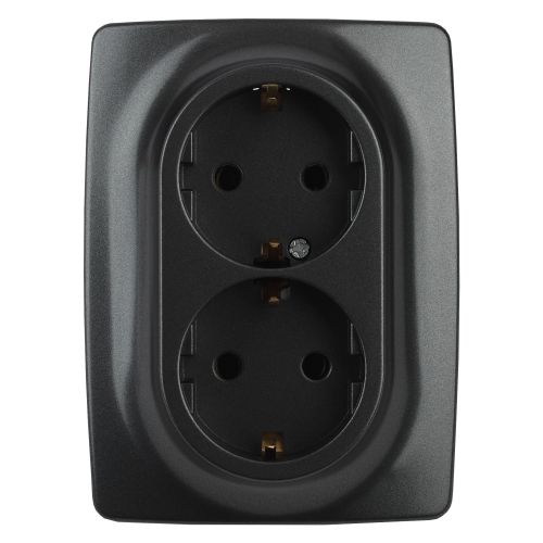 Розетка 2-м СП Эра12 12-2106-05 16А IP20 16AX 250В 2х2P+E Schuko антрацит Эра Б0031232