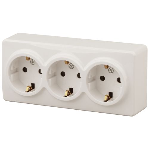 Розетка 3-м ОП Эра Эксперт 11-2208-02 16А IP20 250В 3х2P+E Schuko сл. кость Эра Б0020701