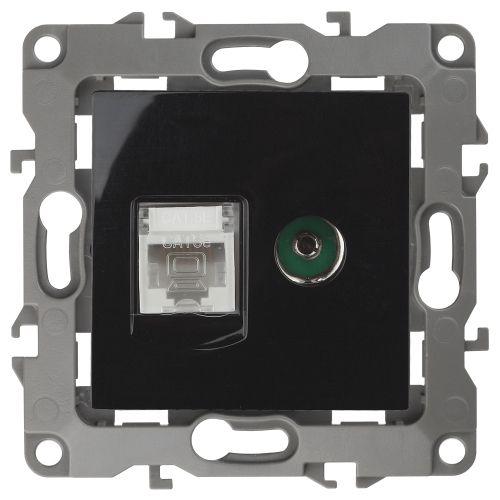 Розетка компьютерная + телевизионная Эра12 12-3110-06 RJ45 + TV IP20 черн. Эра Б0027446