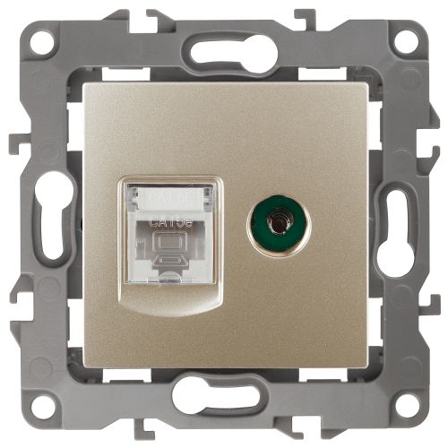 Розетка компьютерная + телевизионная Эра12 12-3110-04 RJ45 + TV IP20 шампань Эра Б0027444