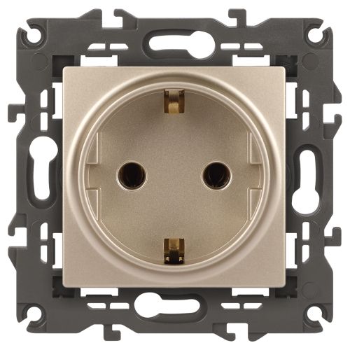 Розетка 1-м СП Эра Elegance 14-2102-04 16А IP20 16AX 250В 2P+E Schuko защ. шторки шампань Эра Б0034275