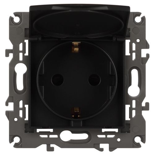 Розетка 1-м СП Эра Elegance 14-2103-05 16А IP20 16AX 250В 2P+E Schuko защ. шторки с крышкой антрацит Эра Б0034282