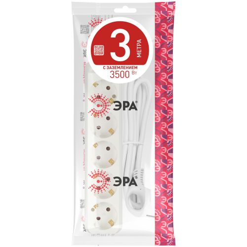 Удлинитель 5х3м с заземл. 16А IP20 U-5e-3m-3х1 ПВС 3х1 Эра Б0028376