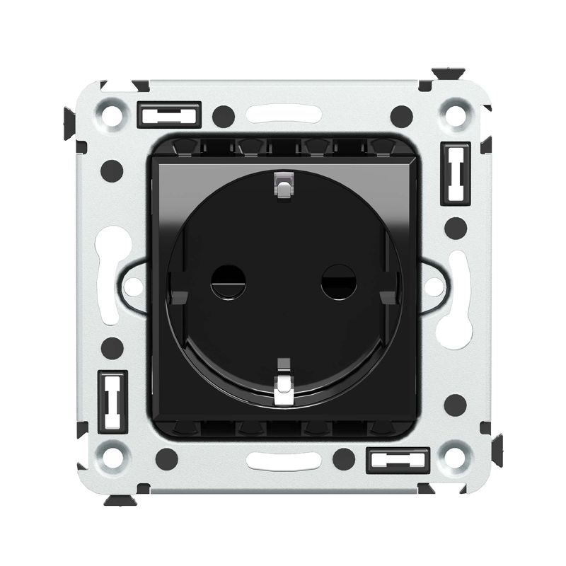 Розетка 1-м СП 2мод. Avanti "Черный квадрат" 16А IP20 2P+E защ. шторки черн. DKC 4402003