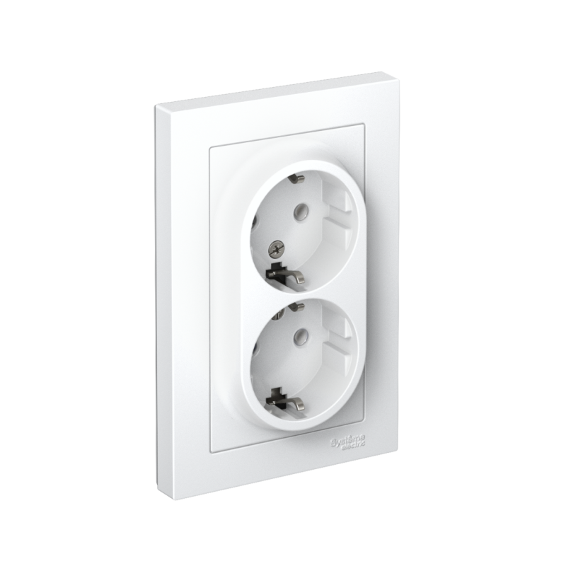 Розетка 2-м СП AtlasDesign 16А IP20 с заземл. в сборе бел. SE ATN000124