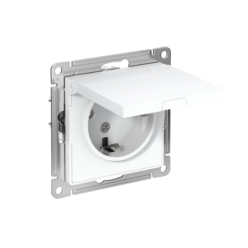 Розетка 1-м СП AtlasDesign 16А IP20 с заземл. защ. шторки с крышкой механизм бел. SE ATN000146