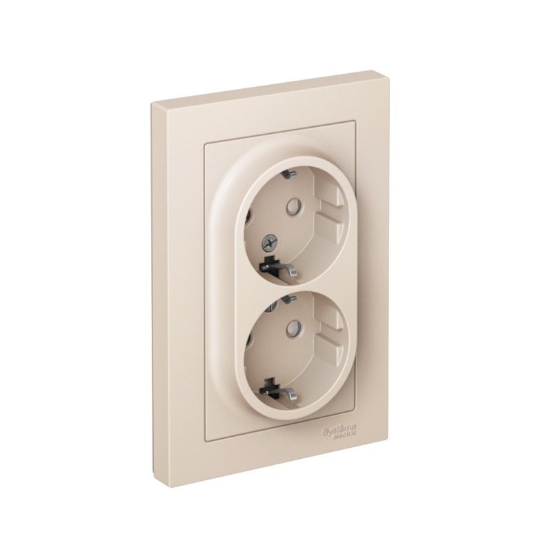 Розетка 2-м СП AtlasDesign 16А IP20 с заземл. защ. шторки в сборе беж. SE ATN000226