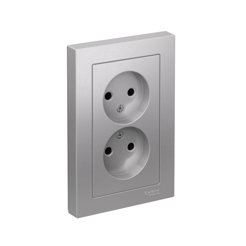 Розетка 2-м СП AtlasDesign 16А IP20 без заземл. в сборе алюм. SE ATN000320