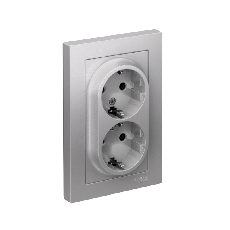 Розетка 2-м СП AtlasDesign 16А IP20 с заземл. в сборе алюм. SE ATN000324