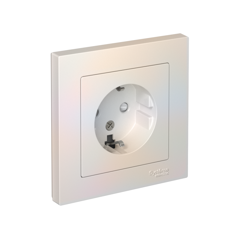 Розетка 1-м СП AtlasDesign 16А IP20 с заземл. защ. шторки в сборе жемчуж. SE ATN000444