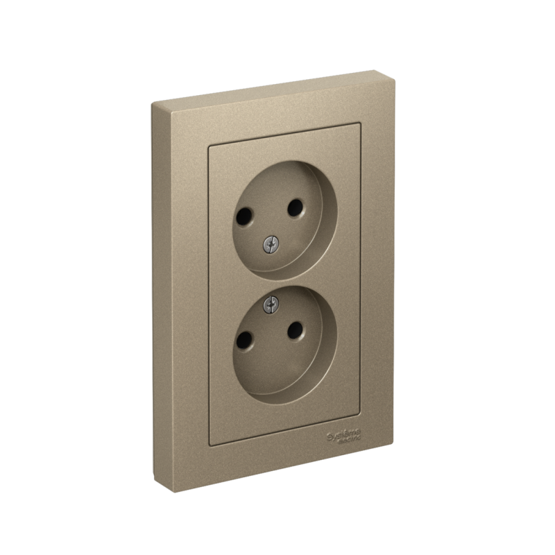 Розетка 2-м СП AtlasDesign 16А IP20 без заземл. в сборе шампань SE ATN000520