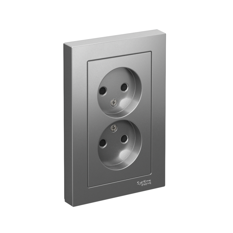 Розетка 2-м СП AtlasDesign 16А IP20 без заземл. защ. шторки в сборе сталь SE ATN000922