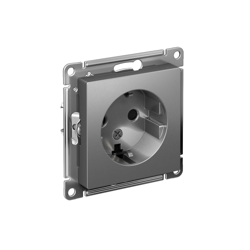Розетка 1-м СП AtlasDesign 16А IP20 с заземл. защ. шторки механизм сталь SE ATN000945