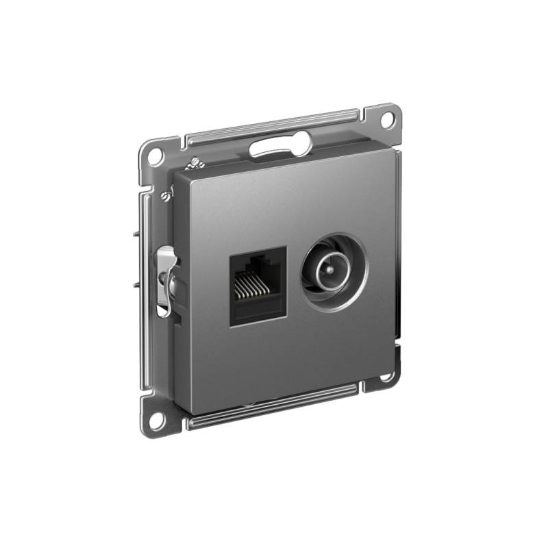 Розетка компьютерная + телевизионная 2-м СП AtlasDesign RJ45 кат.5E + TV механизм сталь SE ATN000989