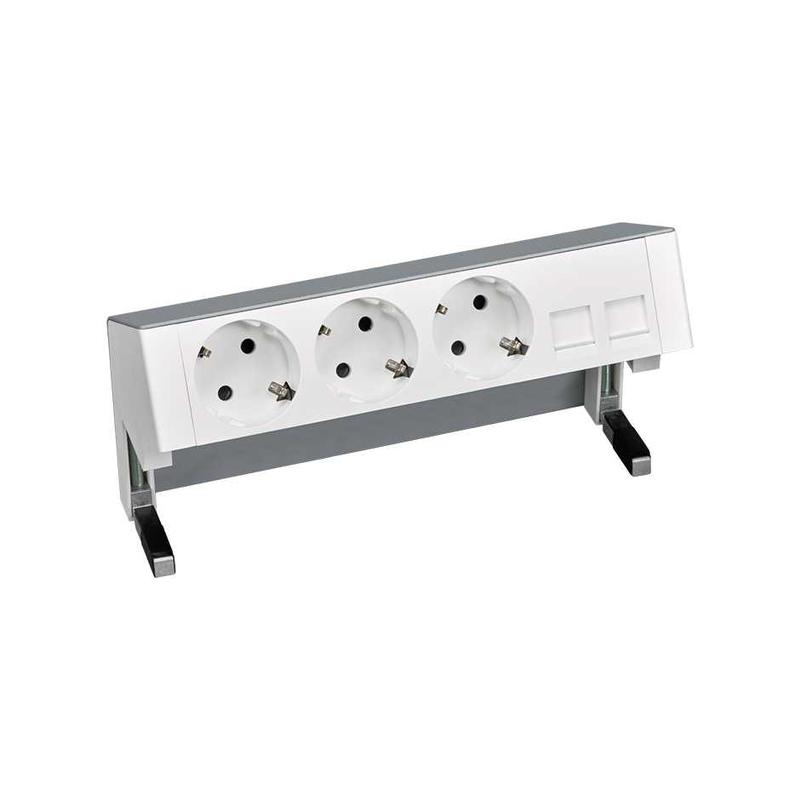 Блок розеточный настольный Simon 400 3х2P+E адаптер для 2хRJ45 моноблок алюм. Simon 42403020-133