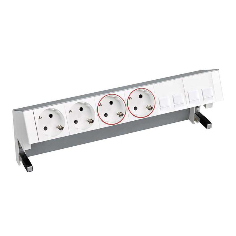 Блок розеточный настольный Simon 400 2х2P+E 2х2P+E UPS адаптер для 4хRJ45 моноблок алюм. Simon 42602240-133