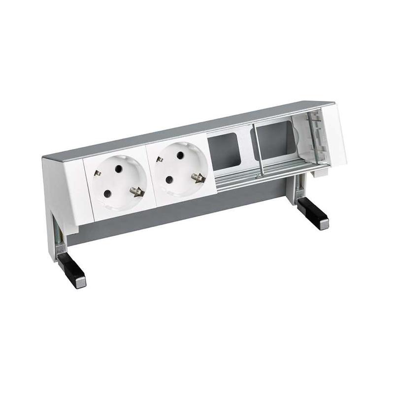 Блок розеточный настольный 2х2P+E 2 пустых мод. алюм. Simon 400 42402000-133