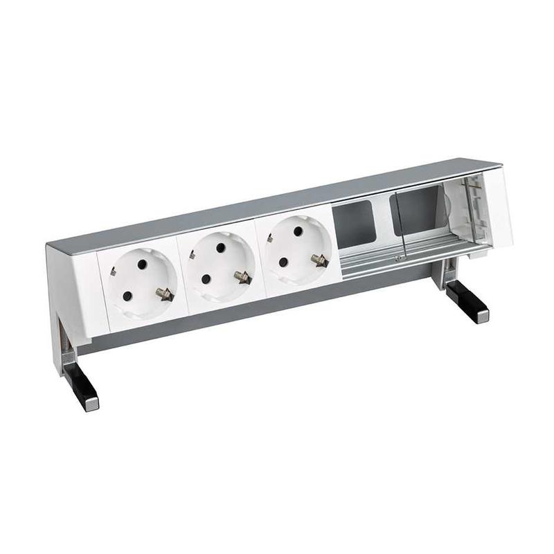 Блок розеточный настольный 3х2P+E 2 пустых мод. алюм. Simon 400 42503000-133