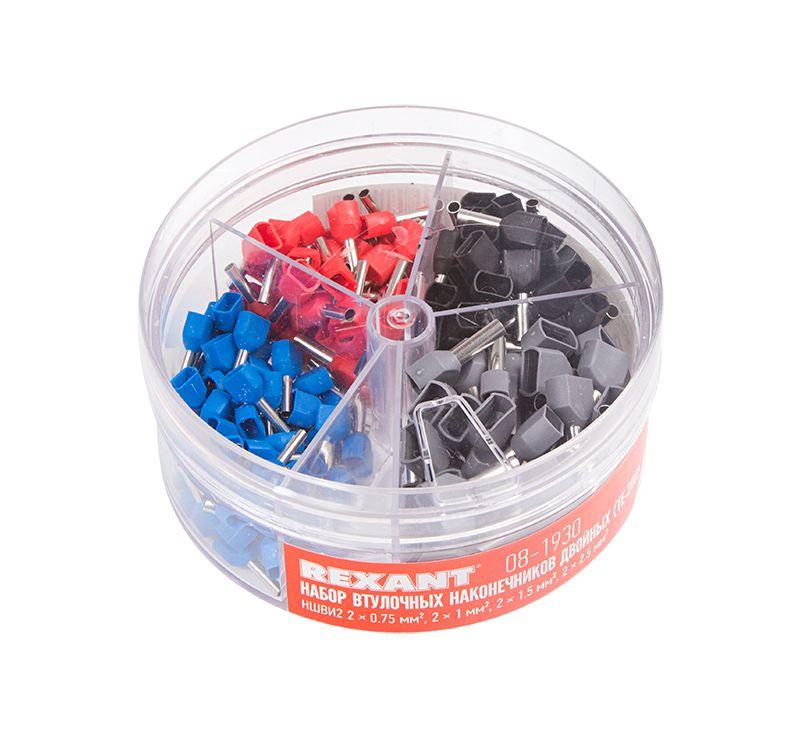 Набор втулочных наконечников двойн. НШВИ2 (2х0.75кв.мм; 2х1кв.мм; 2х1.5кв.мм; 2х2.5кв.мм) в боксе (ТE-200) Rexant 08-1930