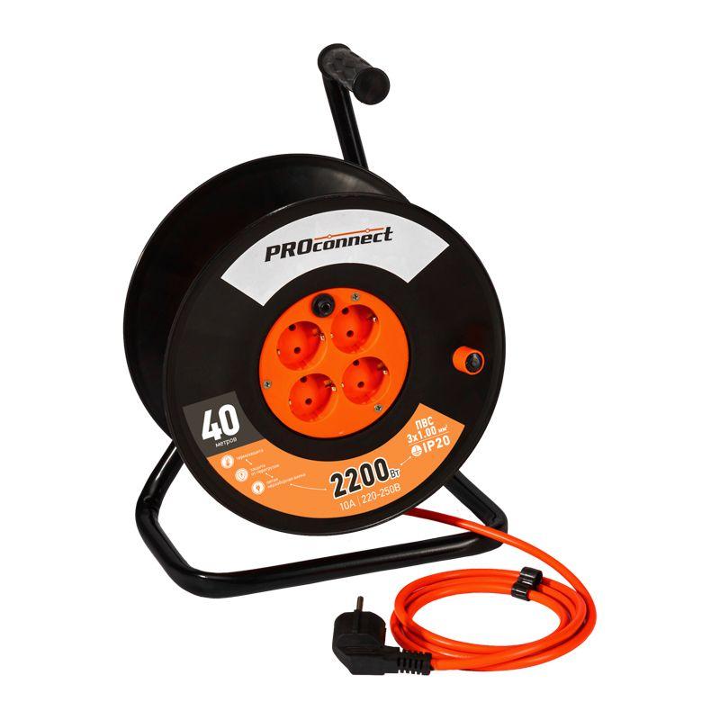 Удлинитель на катушке 4х40м с заземл. 10А IP20 Standart ПВС 3х1 PROCONNECT 11-7606
