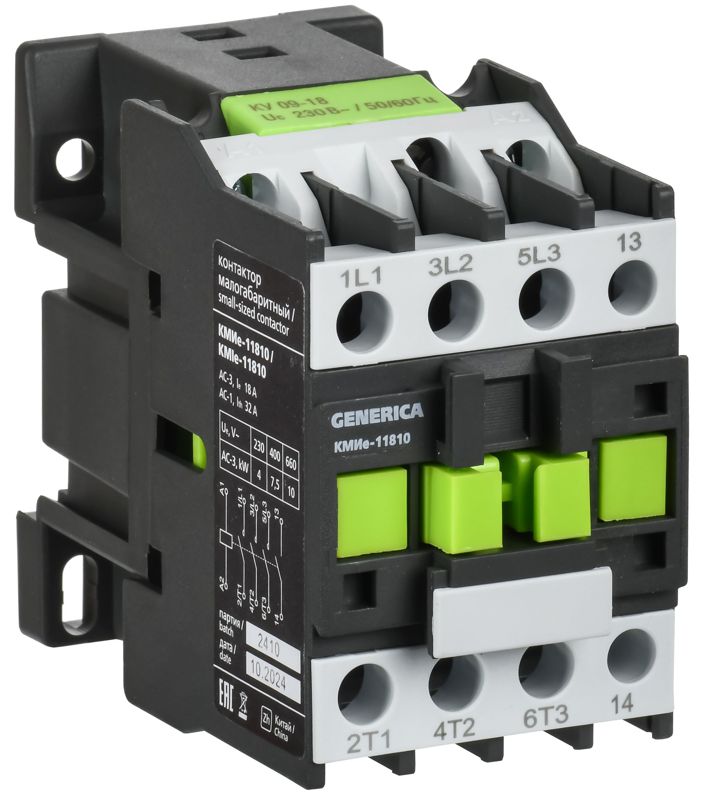 Контактор КМИе-11810 18А 110В/АС3 1НО GENERICA KKME11-018-110-10