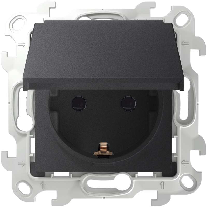 Розетка 1-м СП Simon 24 16А IP44 2P+E Schuko механизм графит Simon 2450448-038