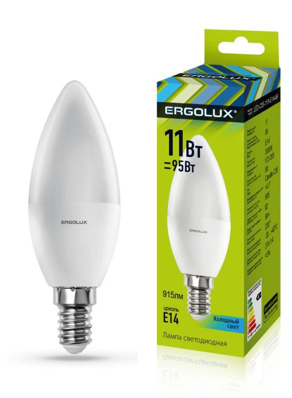 Лампа светодиодная LED-C35-11W-E14-4K 11Вт свеча 4500К бел. E14 180-240В Ergolux 13619