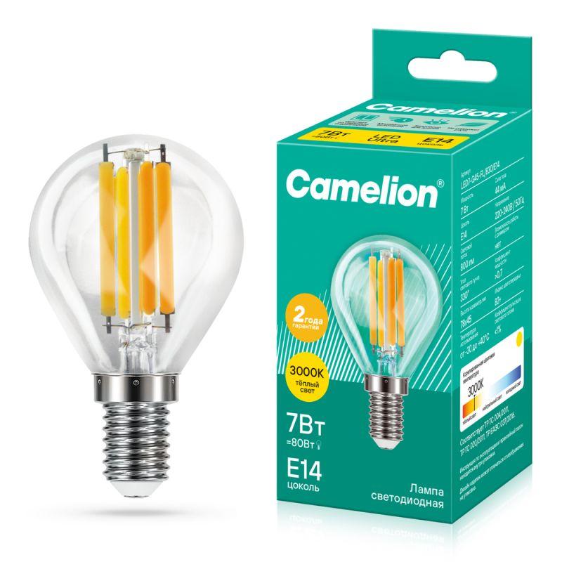 Лампа светодиодная филаментная LED7-G45-FL/830/E14 7Вт 220В Camelion 13456