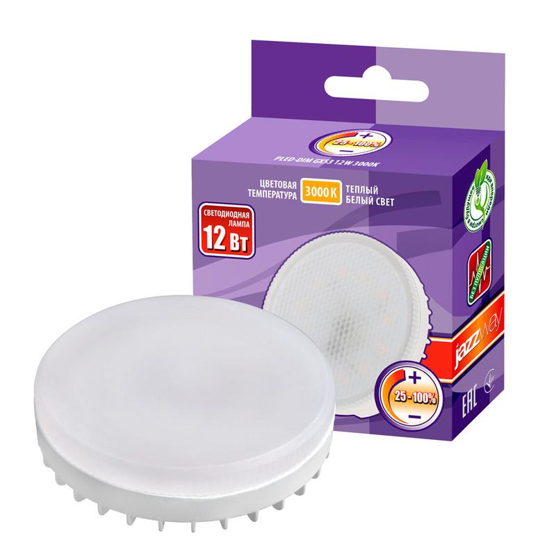 Лампа светодиодная PLED-DIM 12Вт таблетка 3000К тепл. бел. GX53 JazzWay 5018396