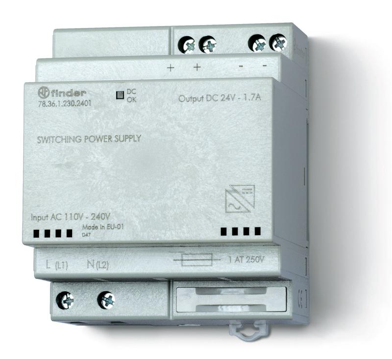 Источник питания импульсный вход 110...240В AC / выход 24В DC 36Вт модульный 70мм предохранитель входой цепи IP20 FINDER 783612302401