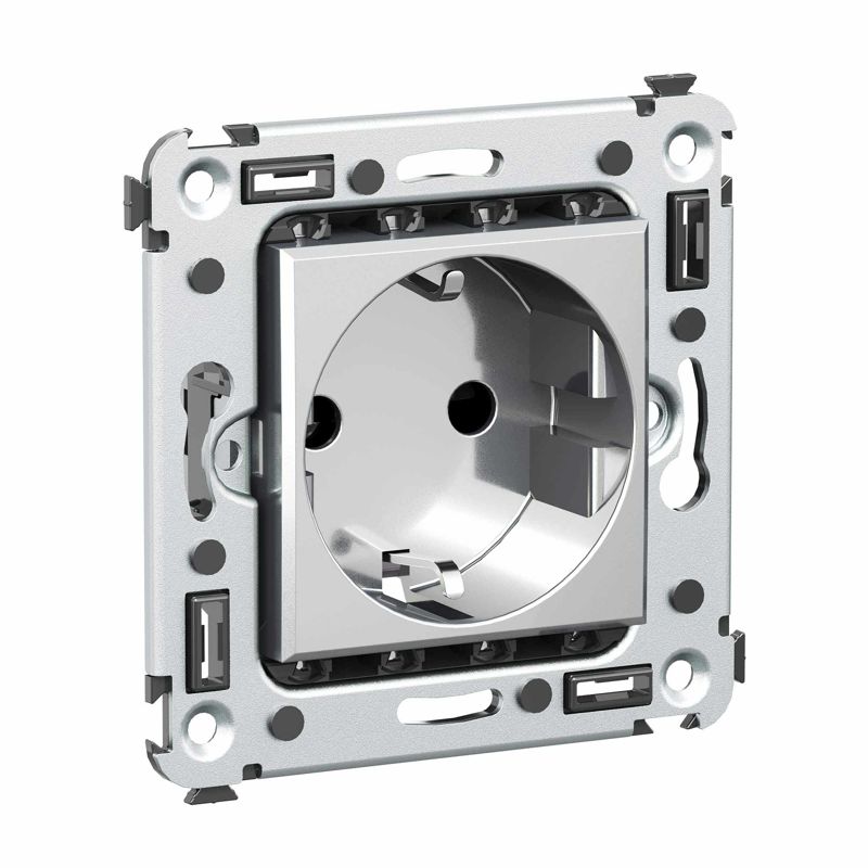 Розетка 1-м СП 2мод. Avanti "Закаленная сталь" 16А 2P+E защ. шторки сер. DKC 4404003