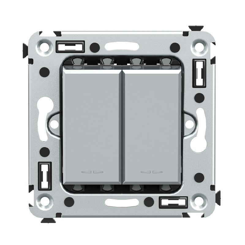 Переключатель 2-кл. 2мод. СП Avanti "Закаленная сталь" 16А сер. DKC 4404114