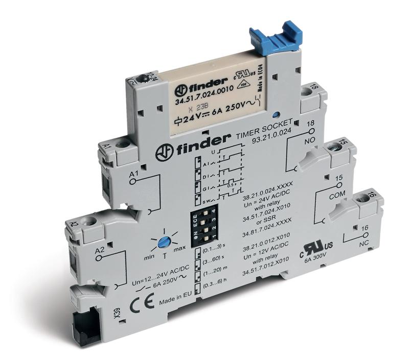 Модуль интерфейсный (сборка 41.81.7.024.9024 + 93.02.0.024) твердотельное реле с таймером (мультифункциональные: AIDIGISW) выход 6А (24В DC) 24В AC/DC IP20 винт. клеммы FINDER 382100249024