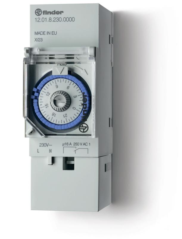 Реле времени механическое суточное 16А 230В AC 1CO 35.8мм IP20 монтаж на рейку 35мм FINDER 120182300000